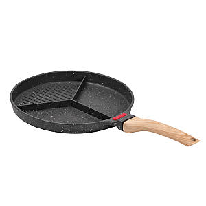 Сковорідка гриль для сніданку кругла Ø 25 см на три секції з антипригарним покриттям зі знімною ручкою сіра