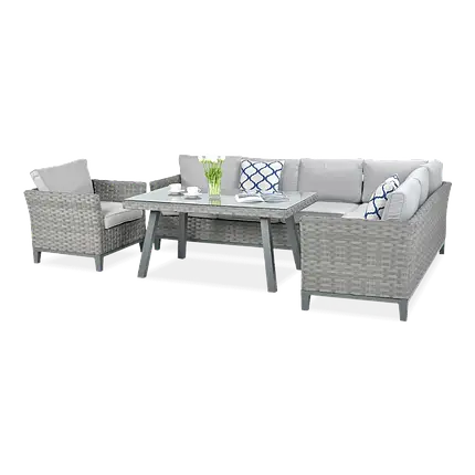 Кутовий диван з техноротангу Malaga Dining + Стілець Modern Grey, фото 1