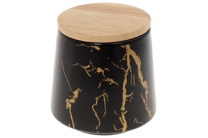 Порцелянова банка 520 мл з бамбуковою кришкою "Мармурова розкіш", чорний із золотом, артикул 805-720, фото 1