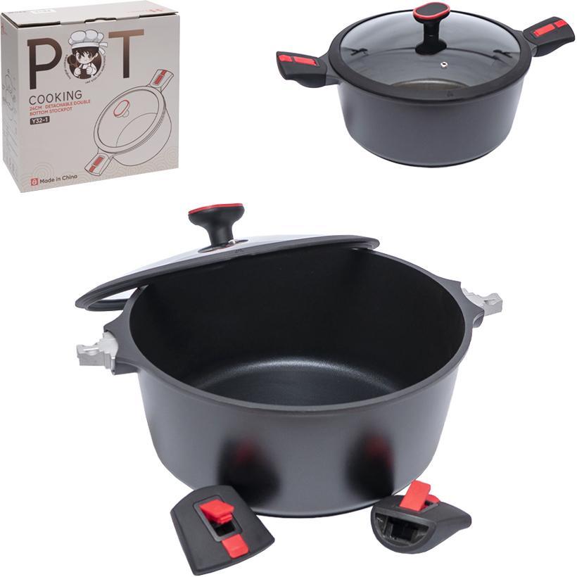 Каструля алюмінієва 24х11см 4л зі знімними ручками, антипригарне покриття, індукція, чорна