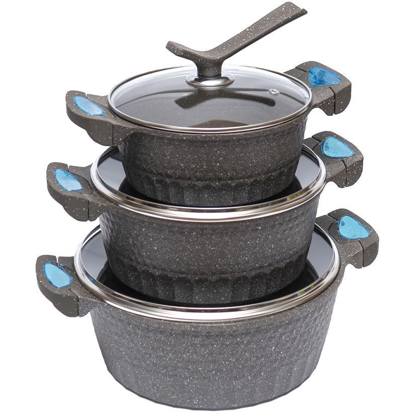 Набір алюмінієвих каструль 3шт об'єм 2.3л/4.5л/6.5л з кришками, антипригарне покриття, індукційне дно