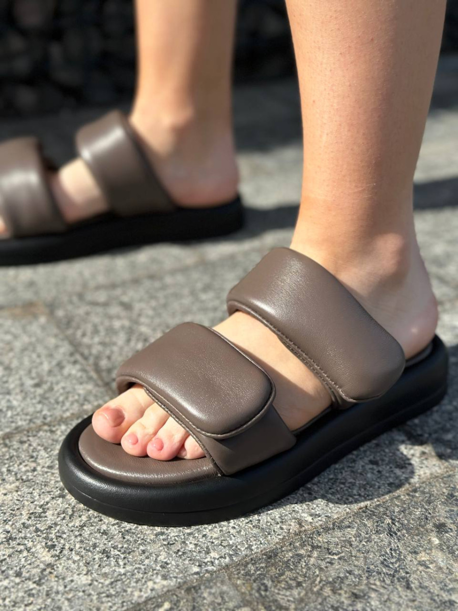 Шльопанці жіночі ShoesBand Шоколадні натуральна шкіра на липучках 39 (25 см) (S22031-2)