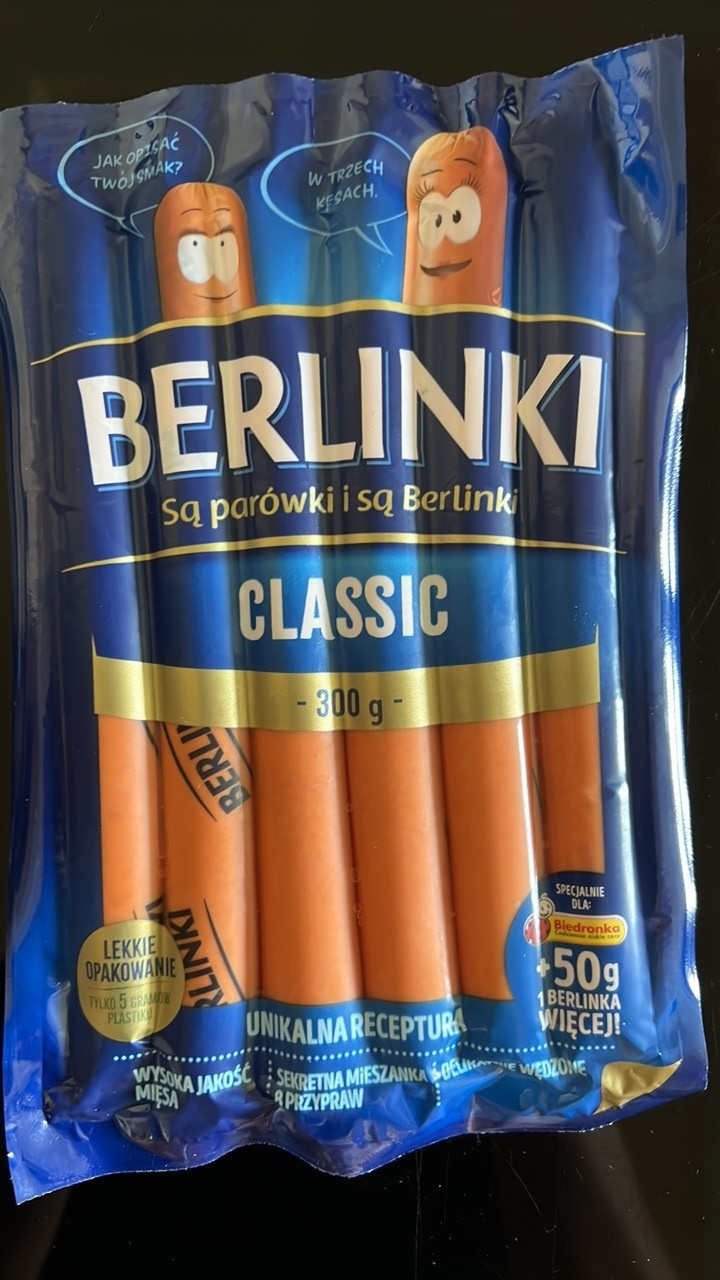 Сосиски без глютену Berlinki Classic 300гр