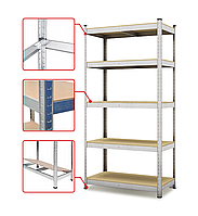 Стелаж | 180х90х40 см | металік | 5 полиць МДФ | універсальний | оцинкований | міцний | не псує підлогу