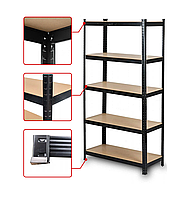 Стелаж | 180х90х40 см | чорний | 5 полиць МДФ | універсальний | оцинкований | міцний | не псує підлогу