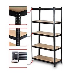 Стелаж | 180х90х40 см | чорний | 5 полиць МДФ | універсальний  | оцинкований | міцний | не псує підлогу