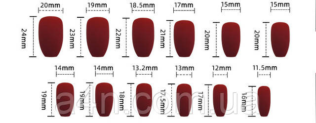 Размеры накладных ногтей