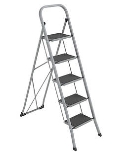 Драбина металева Aloft на 5 широкі сходинки з резиновим покриттям, сіра (SLS-05-GR)