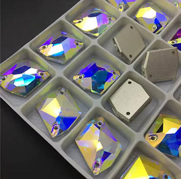 Пришивні стрази Lux,21x26мм форма Космік, колір Crystal AB