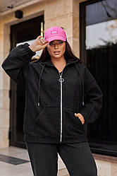 Жіноча модна демісезонна осіння куртка бомбер баранчик стильна тепла кофта на замку великі розміри батал