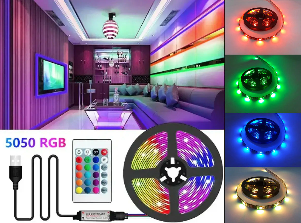 Світлодіодна стрічка 5050 rgb 5 м для фонового підсвічування меблів, техніки, діодна підсвітка