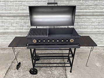 Мангал с крышкой барбекю та зольником Vulkan Ретро 80 см. 4 мм. В комплекті з повним набором аксесуарів