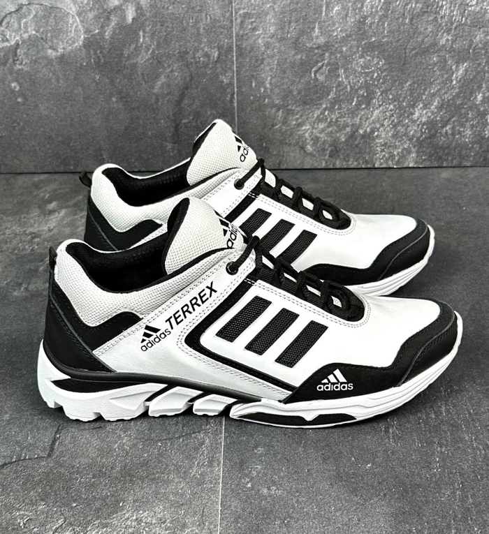 Чоловічі шкіряні кросівки Adidas Terrex White Black Взуття Адідас Терекс білі з чорним весна осінь демісезонні