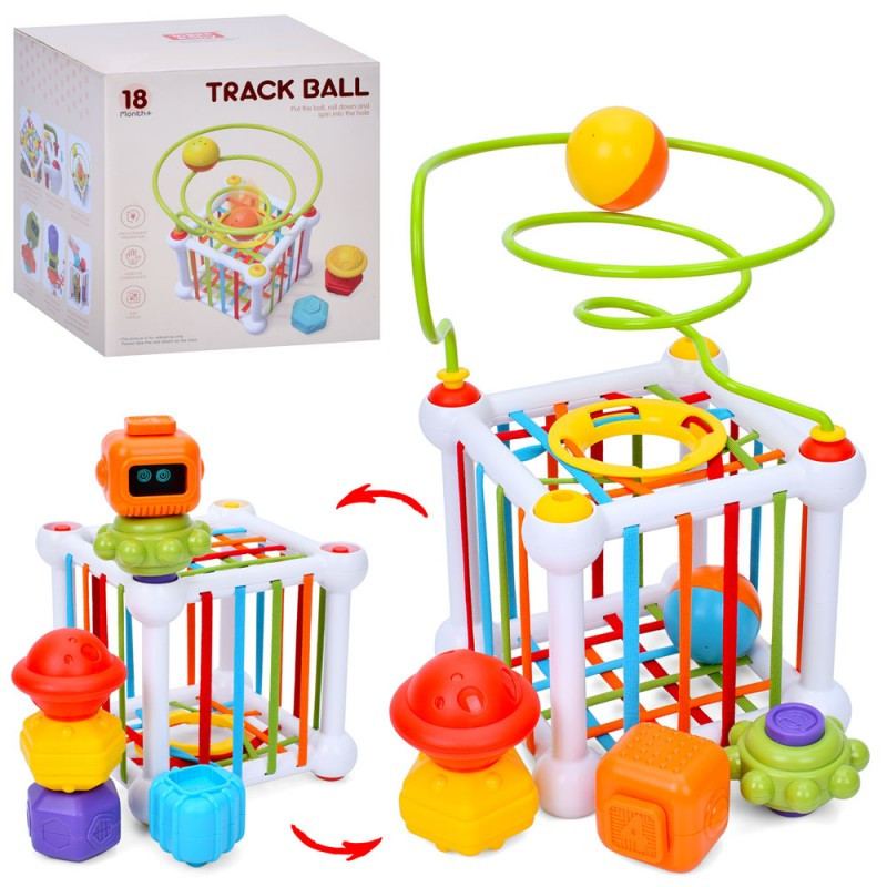 Гра YB11632, куб 15 см, грані-гумки, лабіринт, кульки 2 шт., фігурки-пазли 6 шт., фото 1