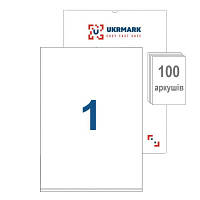 Популярний! Етикетка самоклеюча UKRMARK A4-01-W1, А4, 1 на листі, 210мм х 297мм, 100 аркушів (900627) - Краща якість тільки на