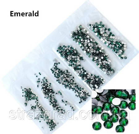 Набір страз клеєвих Premium Emerald SS3-SS10 Non-hot Fix 1700шт