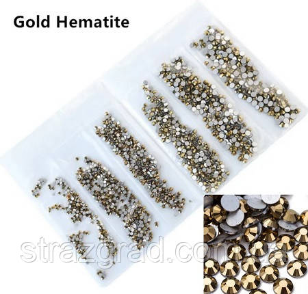 Набір страз холодної фіксації. Premium GOLD HEMATITE SS3-SS10 Non-hot Fix 1700шт.