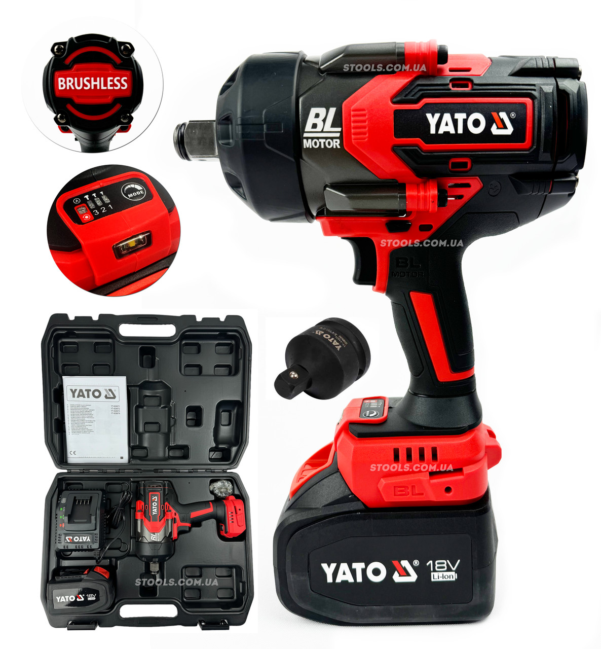 Гайковерт ударний акумуляторний безщітковий YATO YT-828073 18 В 3/4'' 2400 Нм