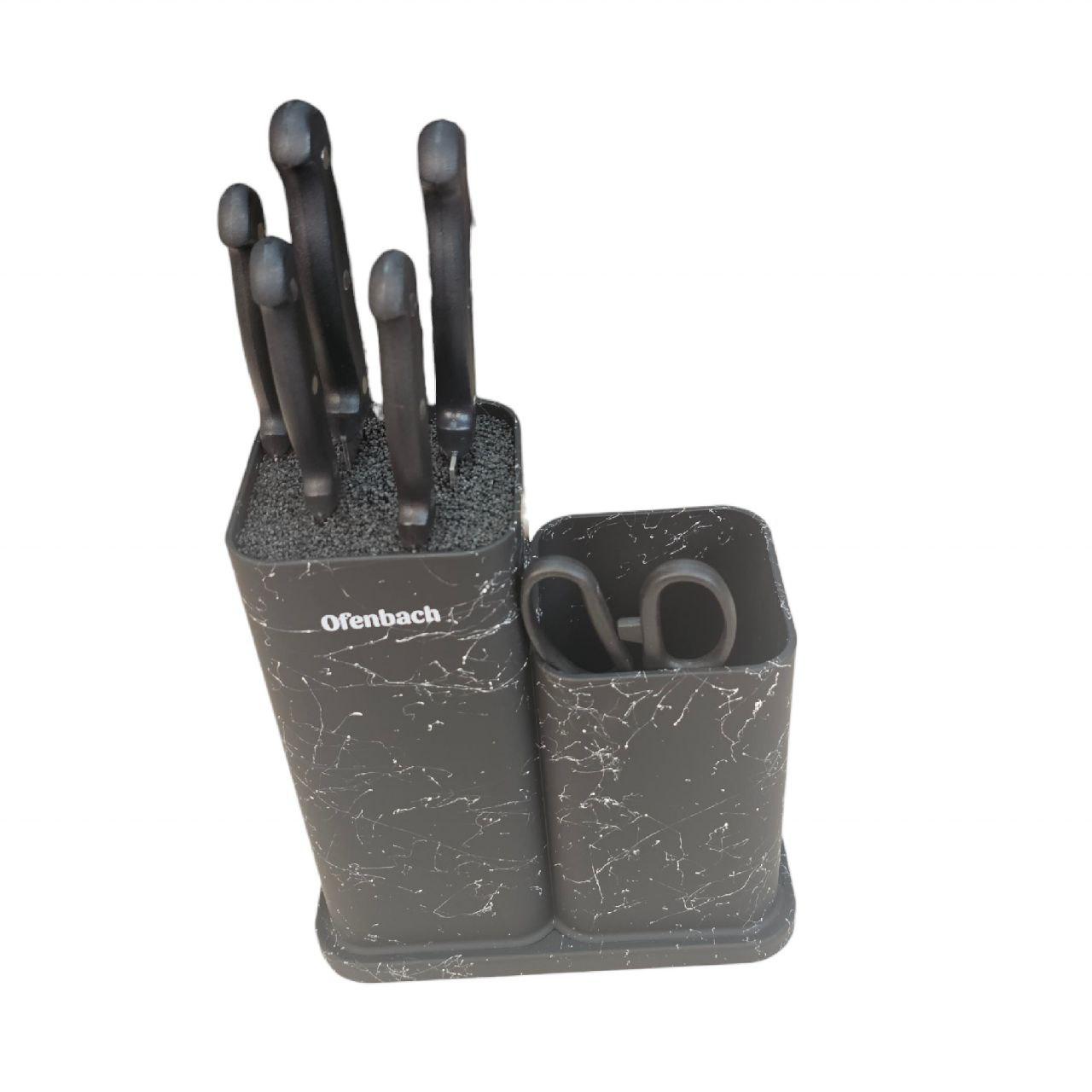 Квадратна блок підставка для ножів із відсіком для  кухонного приладдя (чорний мармур)
