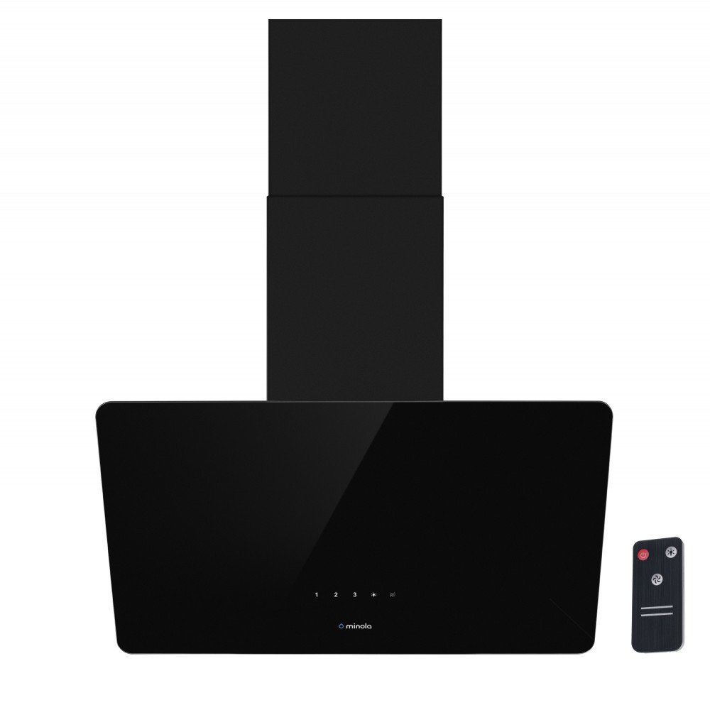 Кухонна витяжка Minola HVS 6224 BL 700 LED, чорна сенсорна похила витяжка на кухню з пультом ДУ, 60 см, фото 1