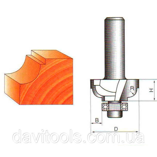 Фреза ГЛОБУС 2008 D43 d8 h18 R12 кромочная фігурна з нижнім підшипником, фото 1