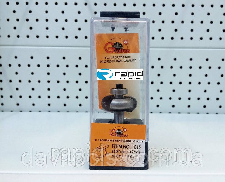 Фреза ГЛОБУС 1015 D27 d8 h12 R6 кромочная c нижнім подшип. галтель