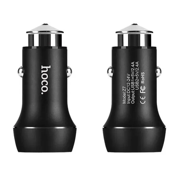 Автомобільний адаптер для телефона Hoco Z7 Black (2USB 2.4 A ), фото 1