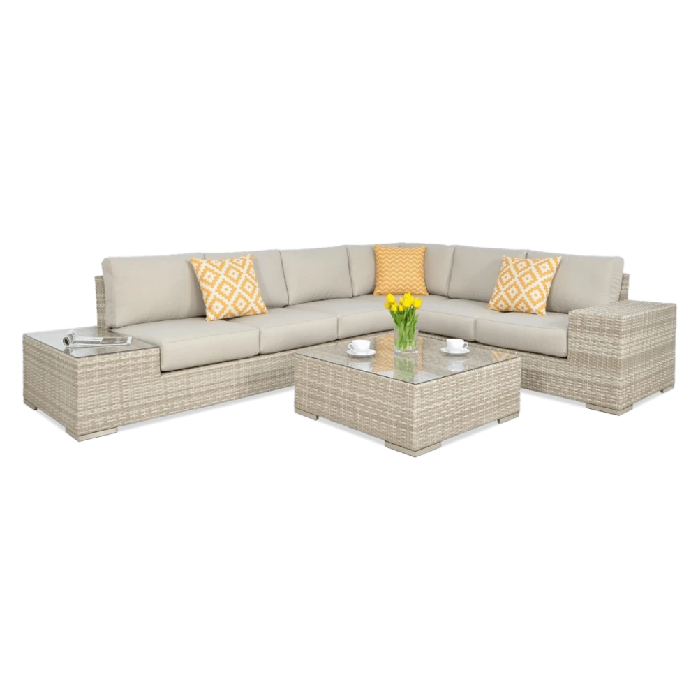 Кутовий диван із техноротанга зі столиком Avocado бежевий Focus Garden