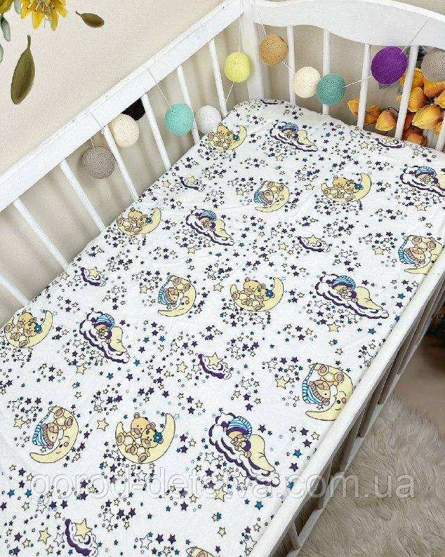 Простирадло байкове на резинці в дитяче ліжечко 120*60 см матеріал байка бавовна, фото 1