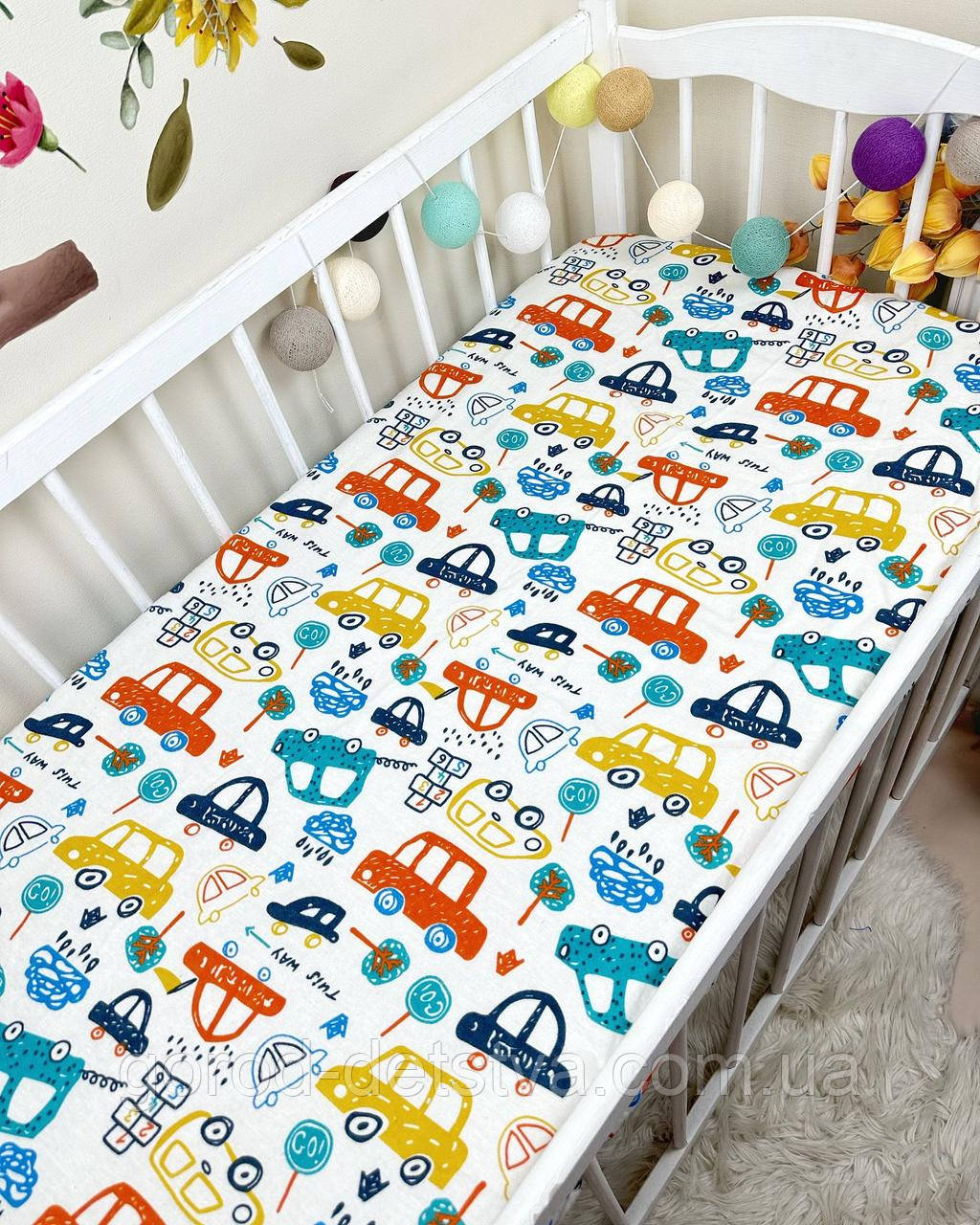 Простирадло байкове на резинці в дитяче ліжечко 120*60 см матеріал байка бавовна, фото 1