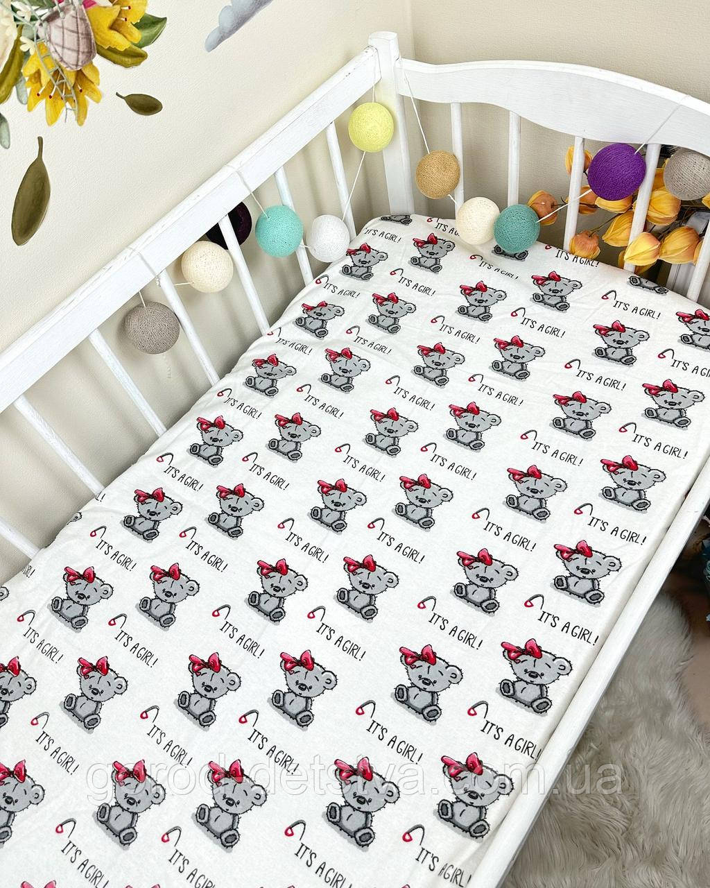 Простирадло байкове на резинці в дитяче ліжечко 120*60 см матеріал байка бавовна, фото 1