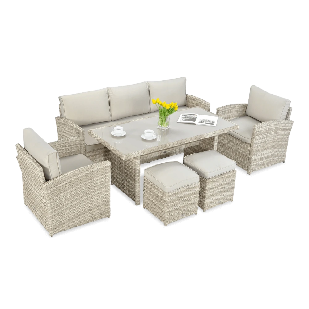 Техноратановий комплект Borneo + пуфи бежеві - на 7 осіб