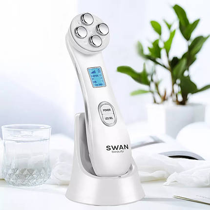 Мікрострумовий масажер для обличчя Swan Beauty Y-618R з функцією EMS RF та LED мікроструми з ефектом ліфтингу білий, фото 1