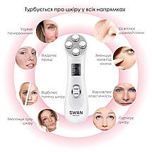 Мікрострумовий масажер для обличчя Swan Beauty Y-618R з функцією EMS RF та LED мікроструми з ефектом ліфтингу білий, фото 3