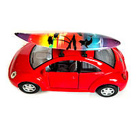 Машинка металева Volkswagen new beetle Фольксваген жук червоний 1:36 відкр двері резинові колеса 12,5*5*6 см (KT5028WS), фото 2