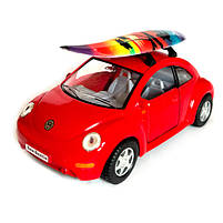Машинка металева Volkswagen new beetle Фольксваген жук червоний 1:36 відкр двері резинові колеса 12,5*5*6 см (KT5028WS), фото 3