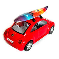 Машинка металева Volkswagen new beetle Фольксваген жук червоний 1:36 відкр двері резинові колеса 12,5*5*6 см (KT5028WS), фото 4