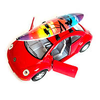 Машинка металева Volkswagen new beetle Фольксваген жук червоний 1:36 відкр двері резинові колеса 12,5*5*6 см (KT5028WS), фото 5