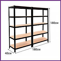 МІЦНИЙ поличний стелаж металевий 180х180х40 см Польща чорний 2 секції для гаража складу будинку документів