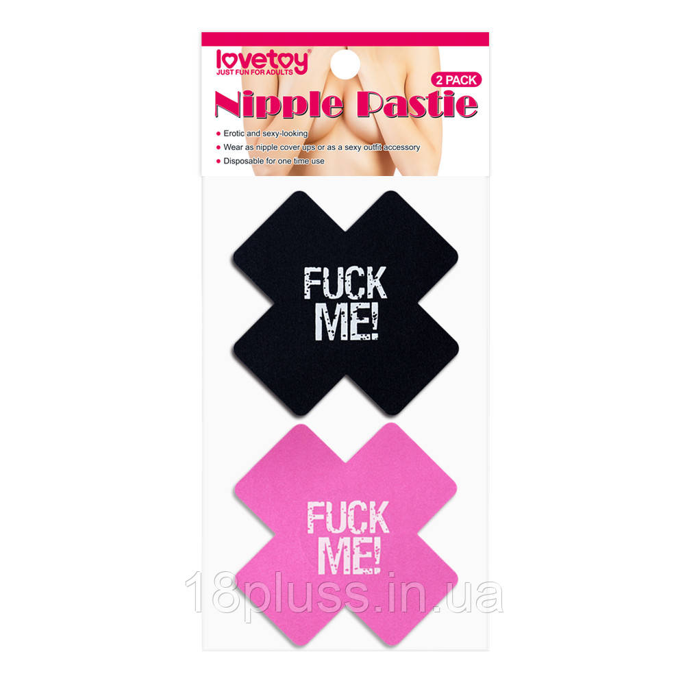 Одноразові пестиси двох кольорів з написом Fuck Me Cross Pattern Nipple Pasties (2 пари)