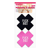 Одноразові пестиси двох кольорів з написом Fuck Me Cross Pattern Nipple Pasties (2 пари)