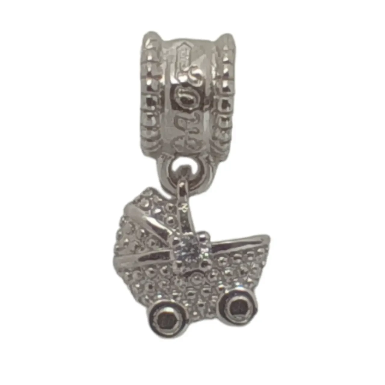 Срібна намистина шарм Коляска з фіанітами 953-р