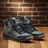 Спортивні Високі Зимові чоловічі черевики шкіра зима, Черевики шкіряні з хутром на товстій підошві *127- чер хаки*, фото 3
