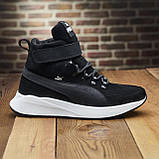 Спортивні Високі Зимові чоловічі черевики зима, Черевики замшеві з хутром на товстій підошві *Р-73 чор/б*, фото 5