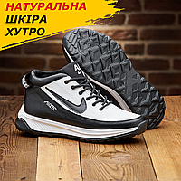 Зимние белые мужские кожаные кроссовки на меху nike, кроссовки с мехом натуральные *102-ч/бел* real
