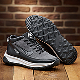 Зимові чоловічі шкіряні кросівки на хутрі nike, кросівки з хутром натуральні и с мехом натуральные *102-ч/сер 51( ч/с)*, фото 4