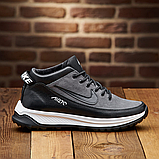 Зимові чоловічі шкіряні кросівки на хутрі nike, кросівки з хутром натуральні и с мехом натуральные *102-ч/сер 51( ч/с)*, фото 5