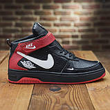 Чорні зимові чоловічі шкіряні високі кросівки на хутрі nike з натуральної шкіри *104-чор-кр (Б01-06/18)*, фото 3