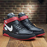 Чорні зимові чоловічі шкіряні високі кросівки на хутрі nike з натуральної шкіри *104-чор-кр (Б01-06/18)*, фото 5