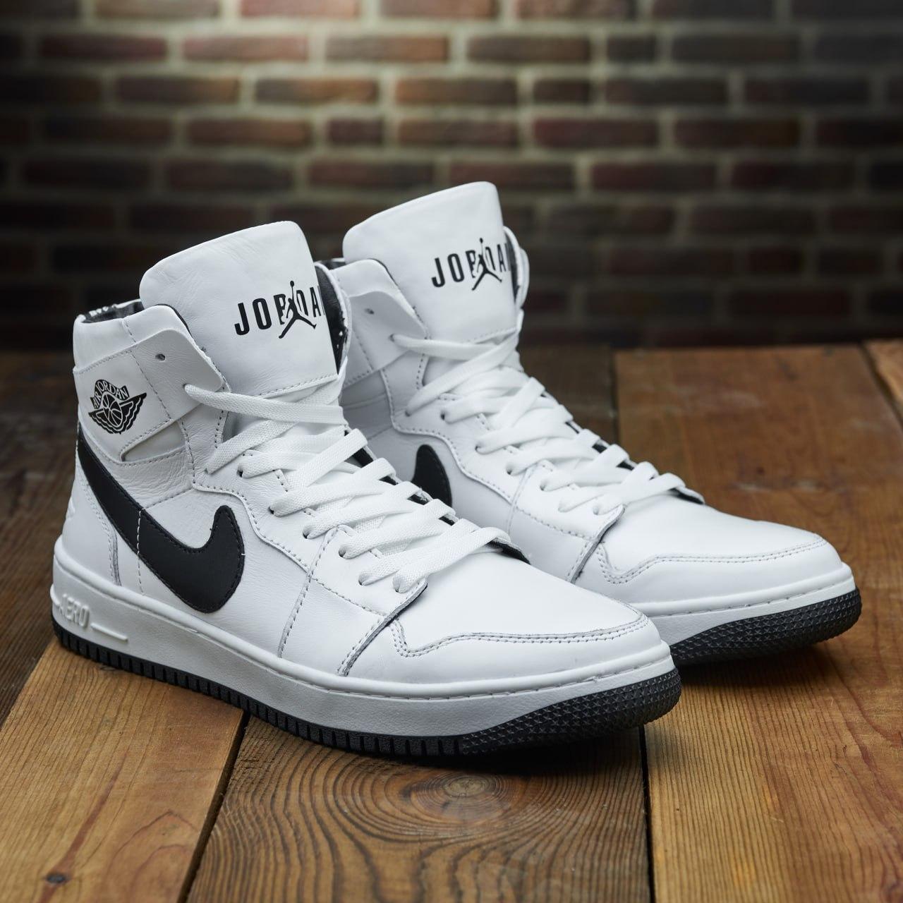 Високі шкіряні зимові білі кросівки nike чоловічі натуральні з хутром *0213/100- біл*, фото 1